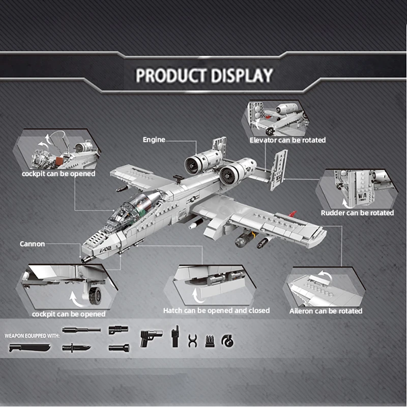 Plane Building Blocks - A10 Fighter Set for Kids & Adults