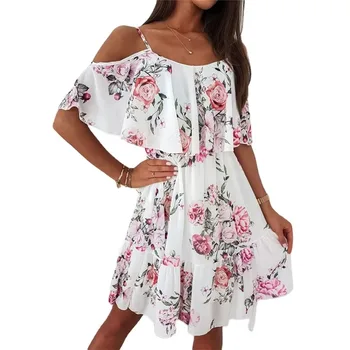 Sexy Floral Summer Dress - Women's High Waist Dress With Split Design, Breathable Casual Dress