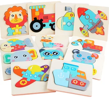 2022 Hot Selling Animal Kids Wooden 3d Puzzle Jigsaw Learning Early Educational Toys