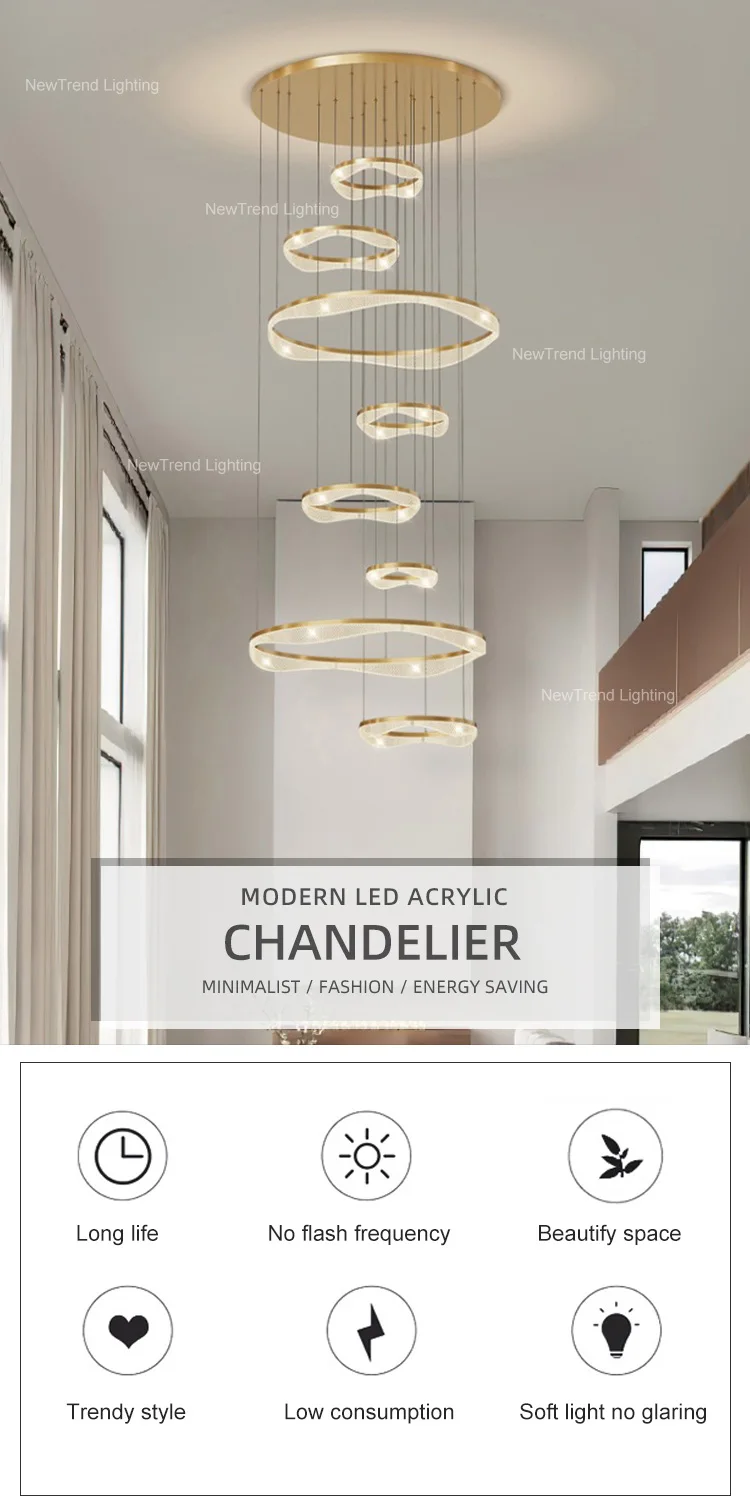 cpl 307 luxury style indoor decoration villa staircase acrylic ring led chandelier light -0