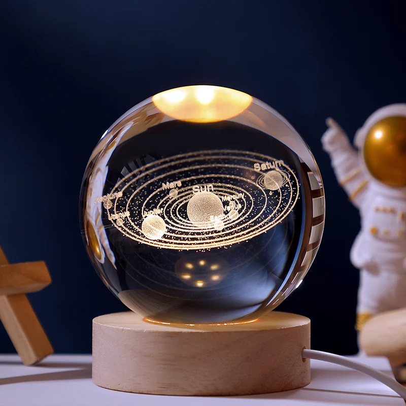 60mm Glass Solar System Planet Sphere - 3D Laser Engraved