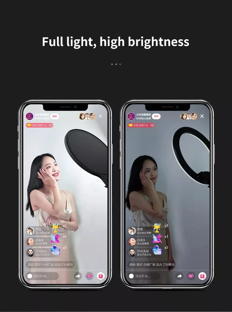 led Fill Light with Stand and Phone Holder 3500K-6000K Dimmable Selfie Ringlight For Live Video Streaming