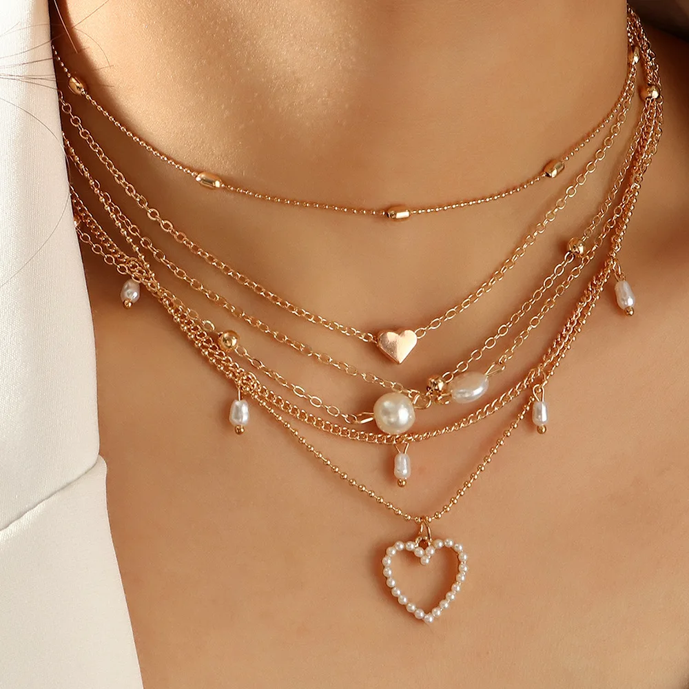 ネックレス・ペンダント [PRIMAUTE] Vertical Heart Layered Necklace Amazon.com: Dainty Pearl Heart Necklace Layered Pendant