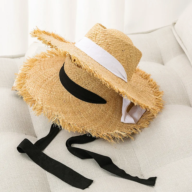 Custom Lady Raffia Floppy Big Brim Hat 