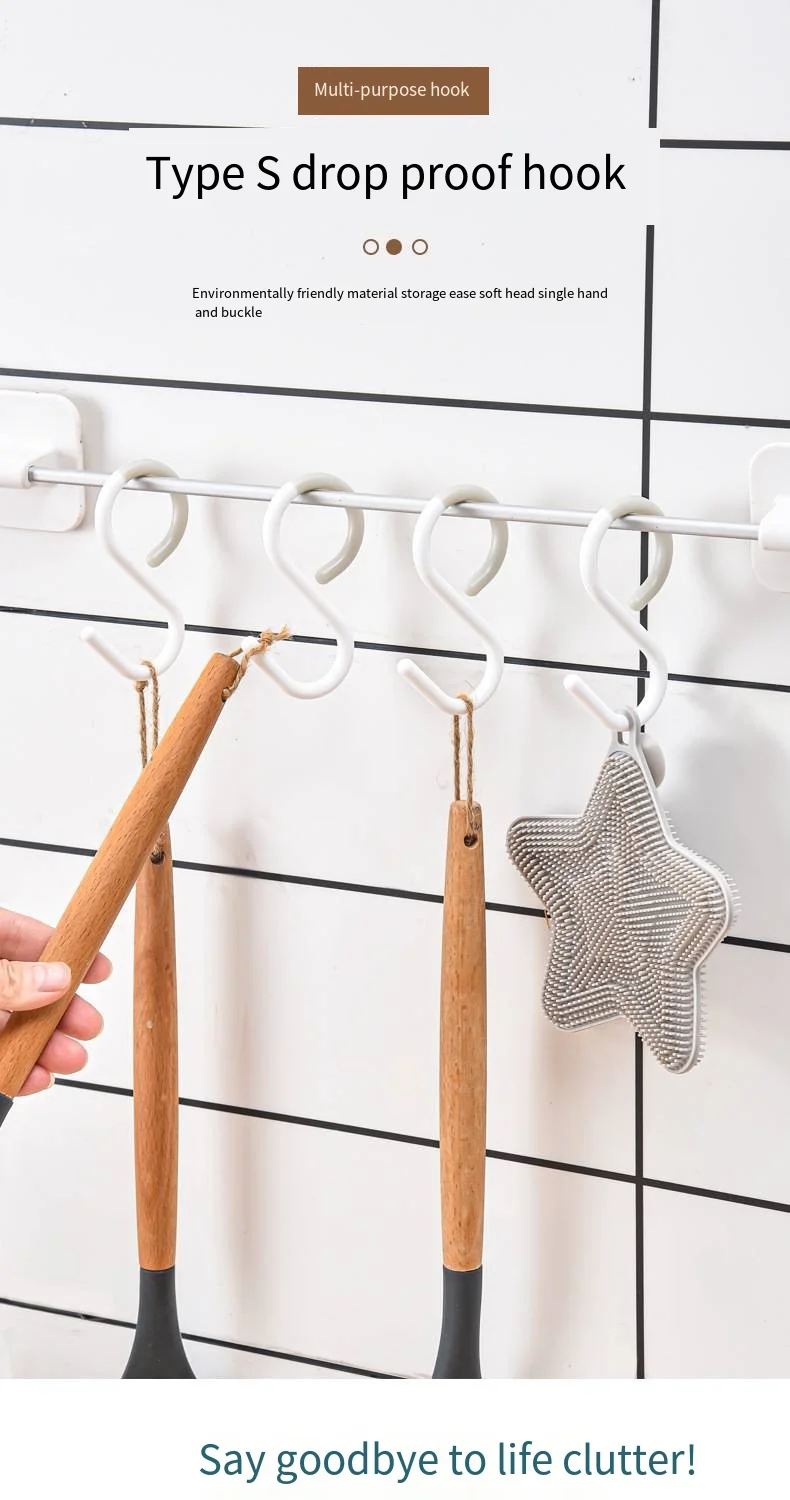 Soft head s type with clip non-punching bathroom s hook hanging clothes towel key bag kitchen anti-fall hook details