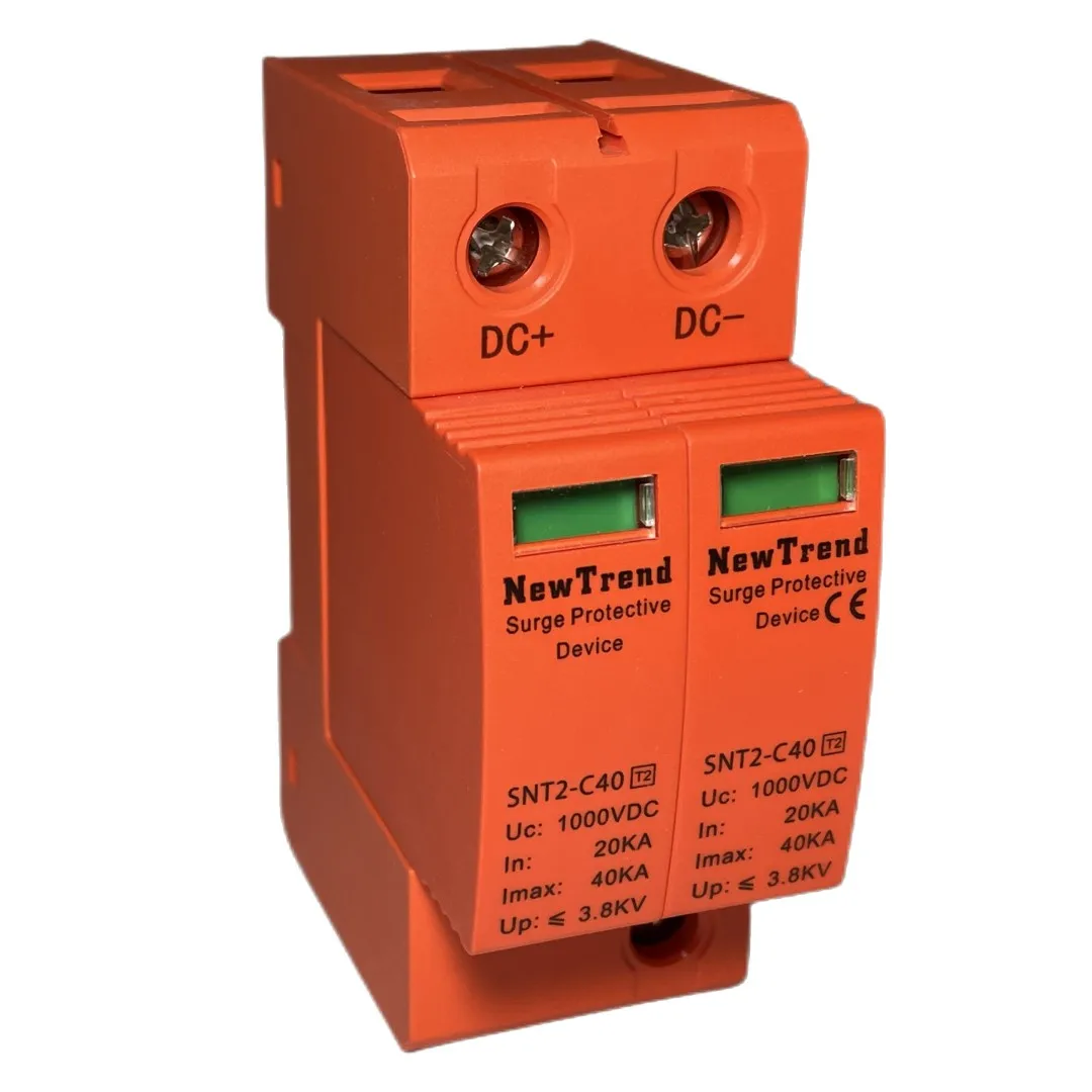 SPD Surge Arrester device 2P 20kA 40kA 500V 1000V 1200V 1500V DC Photovoltaic Lightning PV Solar Surge Arrestor