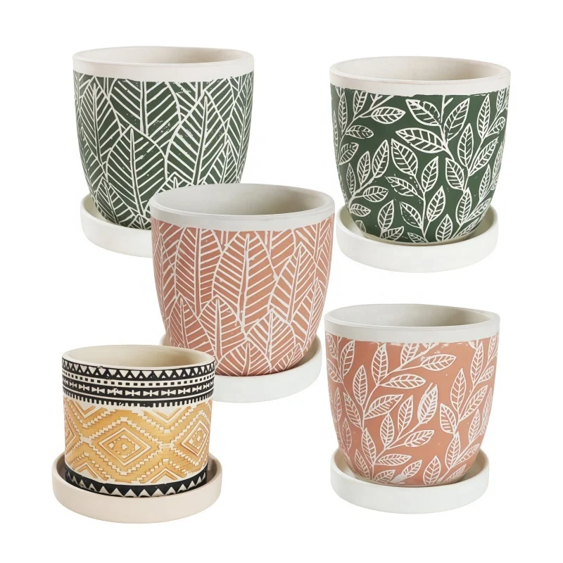 Šiaurės Europos stiliaus apvalus porcelianinis ekologiškas vazonas su lapų tekstūra, senukų ir žiedinių augalų vazonas su nubėgimo anga, stalui skirta dekoracinė dėžutė, namų ir sodų interjero papuošimas