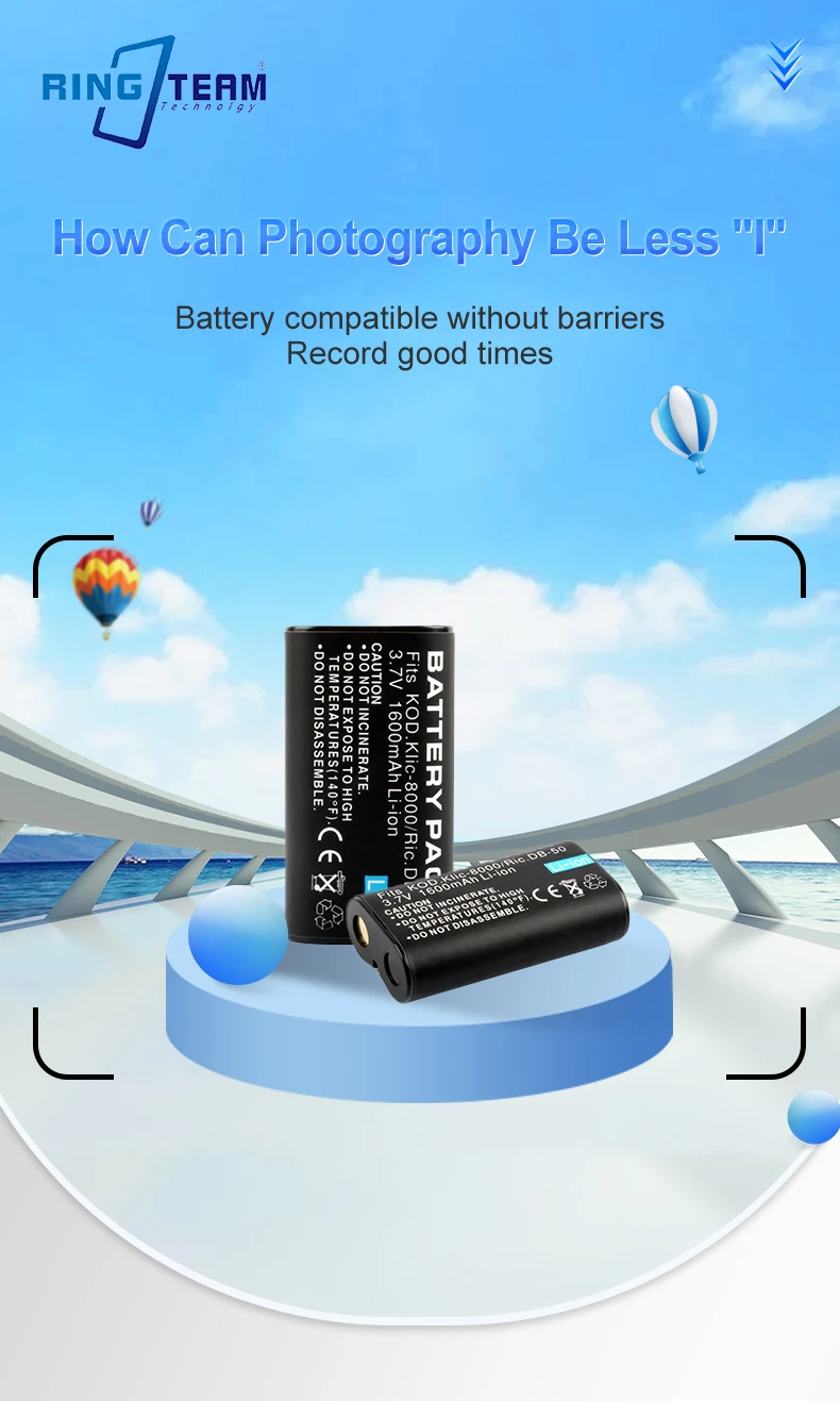 3.7V 1600mAh KLIC-8000 Rechargeable Digital Battery KLIC8000 Lithium-ion Batteries for Kodak Z612 Z712 Z812 Z1015 Z1085 Cameras details