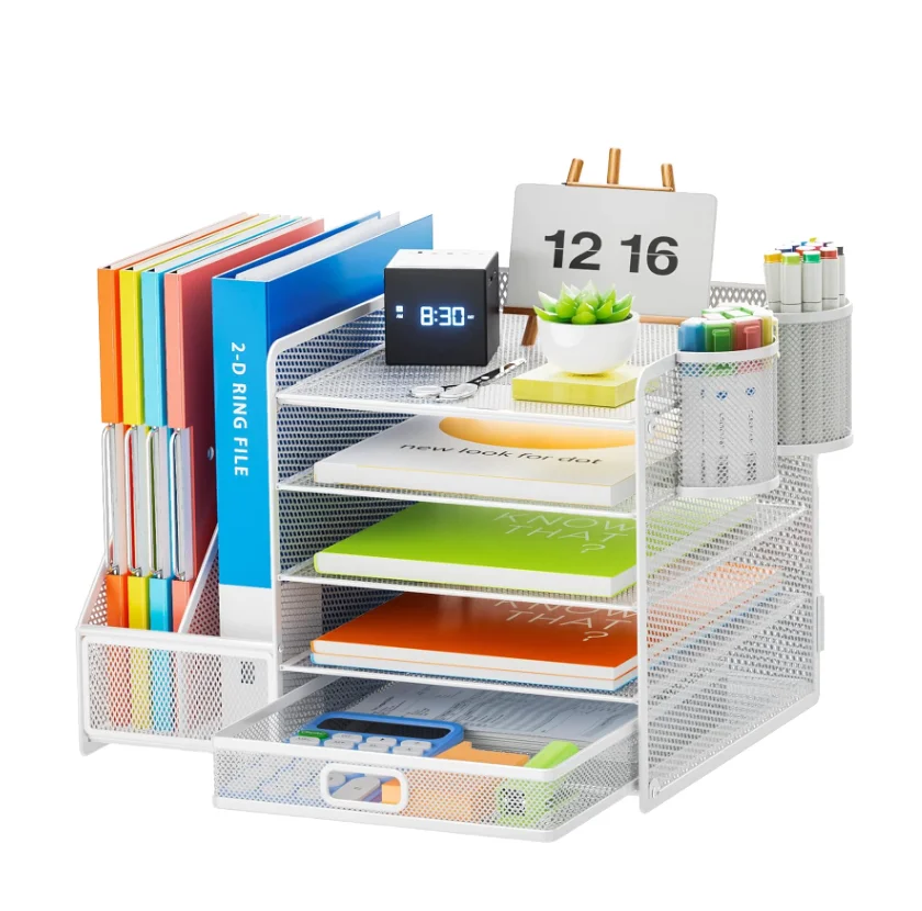 5-Tier Metal Crafts Desk Organizer with File Holder and Drawer Stationery Market Paper Tray From China