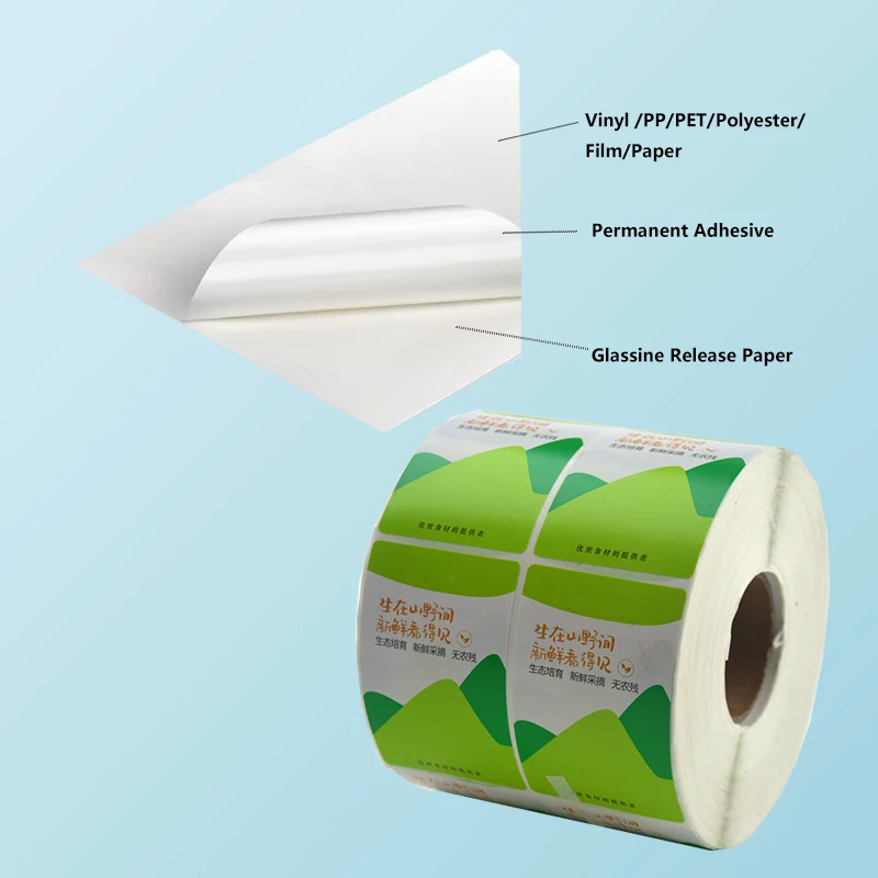 Custom Self-Adhesive PET Synthetic Thermal Label Film Vinyl Sticker Waterproof Printed Logo Barcode for Packaging Promotions