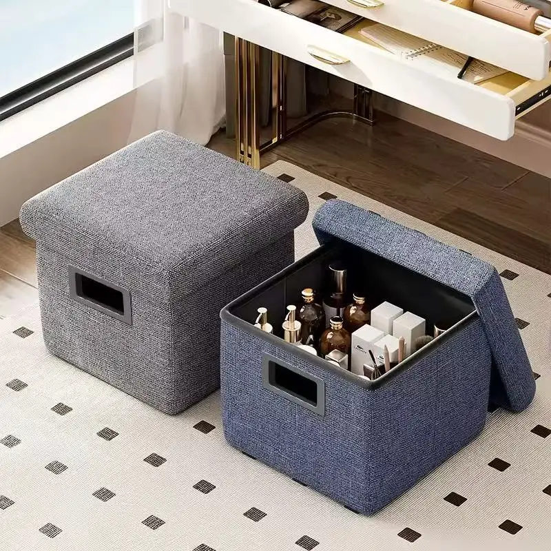 Modern Durable Melting Furnace Portable Fabric Storage Stool Multifunctional Foldable Footrest for School Apartment Living Room
