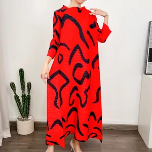 Miyake 2025 African Woman Fashion Printing Maxi Hot Sale Summer Plus Size Dress Women Elegant Pleated Dresses