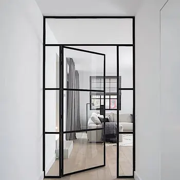 Waterproof Slim Frame Minimalist Aluminum Swing Door Interior Glass Doors for Villas Hotel Living Room