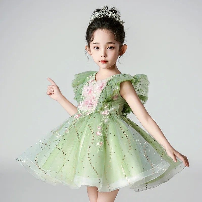 Little Green Dresses for Girls Costume Kids Fairy Cosplay Flower Baby  Princess Clothes Christmas Party Outfit