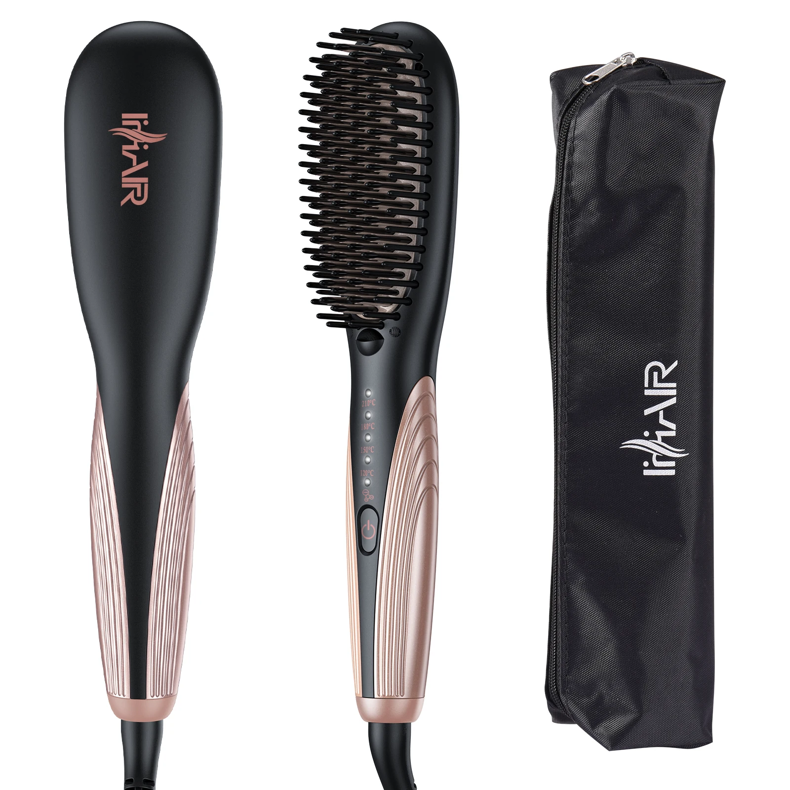 Professional Ionic Heating  Hair Straightener Gold Brush Hair Iron 2 in 1 Beard Straightener  Brush for Salon