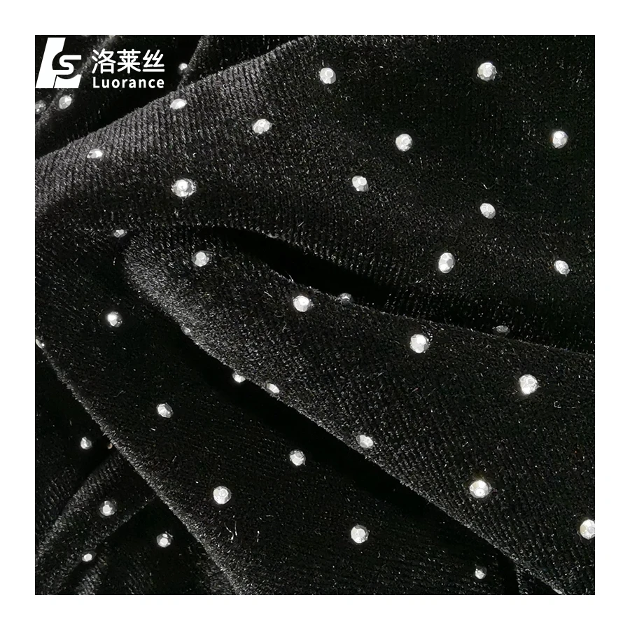 Shiny Spandex Black Velvet Fabric Clothing Rhinestone Fabric