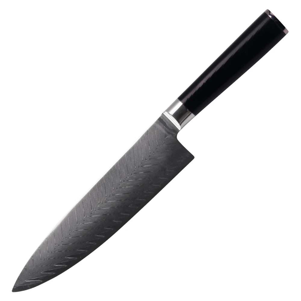 Professional Black G10 Handle Kitchen Knife Damascus Cooking Knife Vg