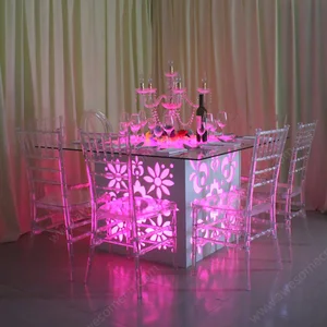 LED Cube Base Plastic 5ft 6ft 8ft Dining Table Folding Banquet Outdoor Furniture for Hotels Romantic Events Square Wedding Decor
