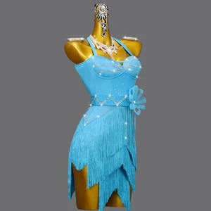 New Girls Performance Skirt Dance Practice Costume Rhinestone Tassel Ladies Latin Dress Competition Women Latin Dance Dress