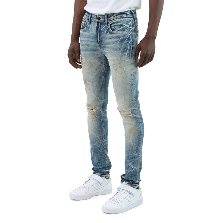 DiZNEW Factory Wholesale custom destroyed denim Jeans ripped skinny jeans men details