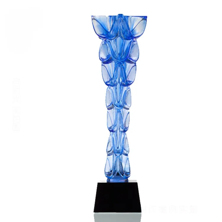 Small Bridge Wholesale China Factory Blue Color Columnar Shape Trophy Customized Logo Champion Crystal Trophy manufacture