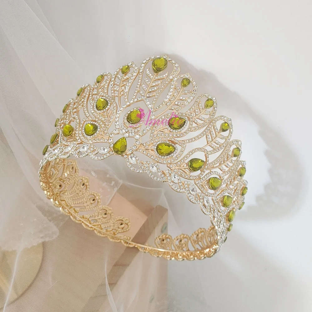 Gold Rhinestone Queen Crown Tiara for Bridal Hair Accessories