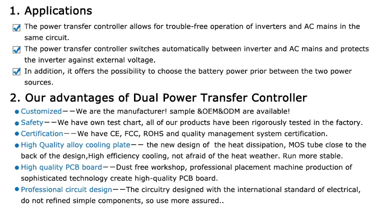 ATS Dual Power Transfer Controller Solar Charge Controller Power Switch Regulator DC 12V 24V 48V AC 110V 220V Automatic