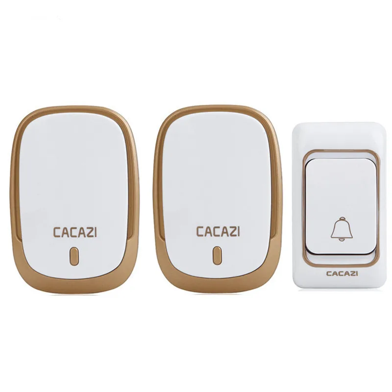 CACAZI K01 1Button + 2Receivers Wireless Doorbell Waterproof Battery 300M Remote US EU UK AU Plug Home Calling Doorbell chimes