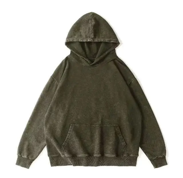 Custom Distressed Patch Embroidery Vintage Aged Applique Stitching 500Gsm  Hoodie Cut and Sew Cropped Stone Acid Wash Hoodie Men