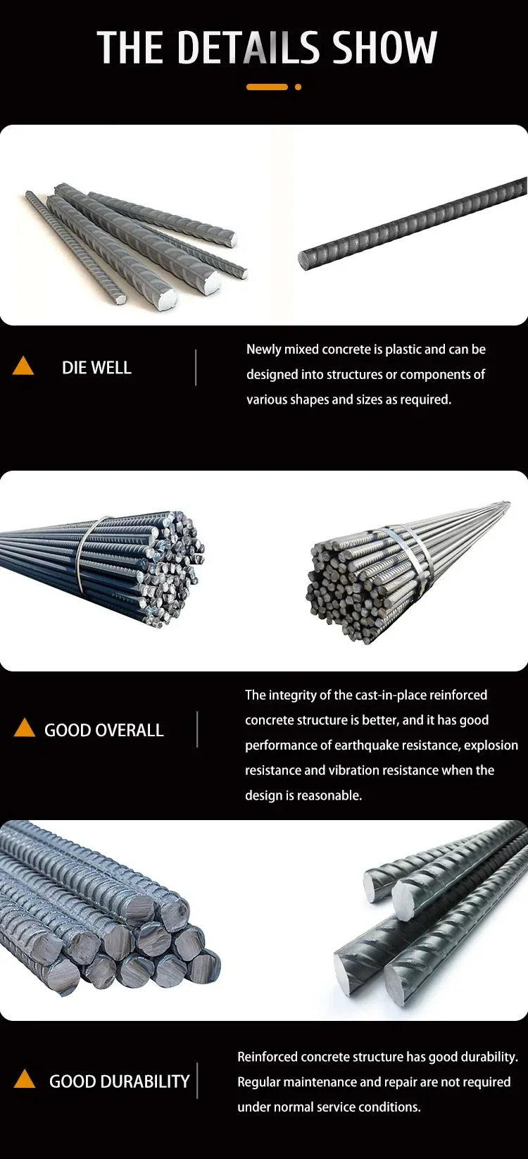 High Quality Deformed Rebar / Deformed Mild Steel Rebar 10mm Concrete