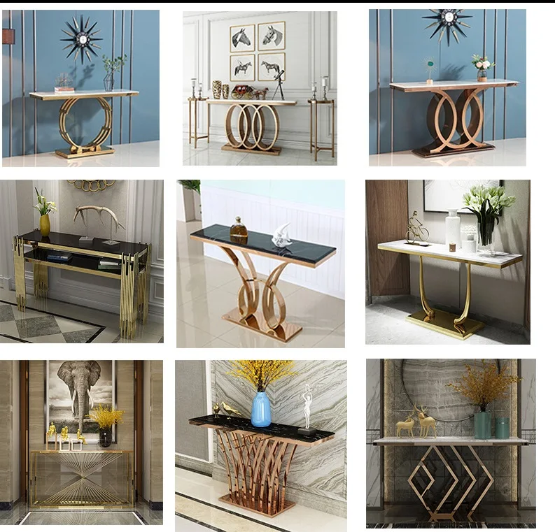 Home Furniture Living Room Rectangle Side Tables Gold Legs Marble Top Entryway Table Glass Console with Mirror