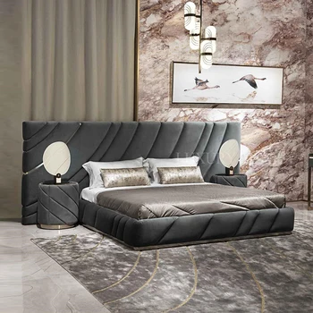 Italian Luxury Headboard King Size Double Beds Sets Modern Wooden Frame Full Bedroom Furniture Headboard King Size Double Beds