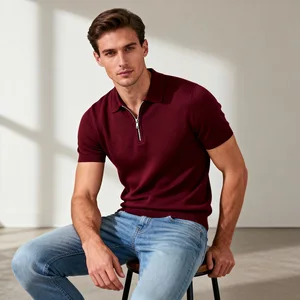 Custom Embroidery logo Design Half Zip Knitted Polo Shirts Collar t Shirts Pants Premium High End Business 1/4 Zip PoloShirt