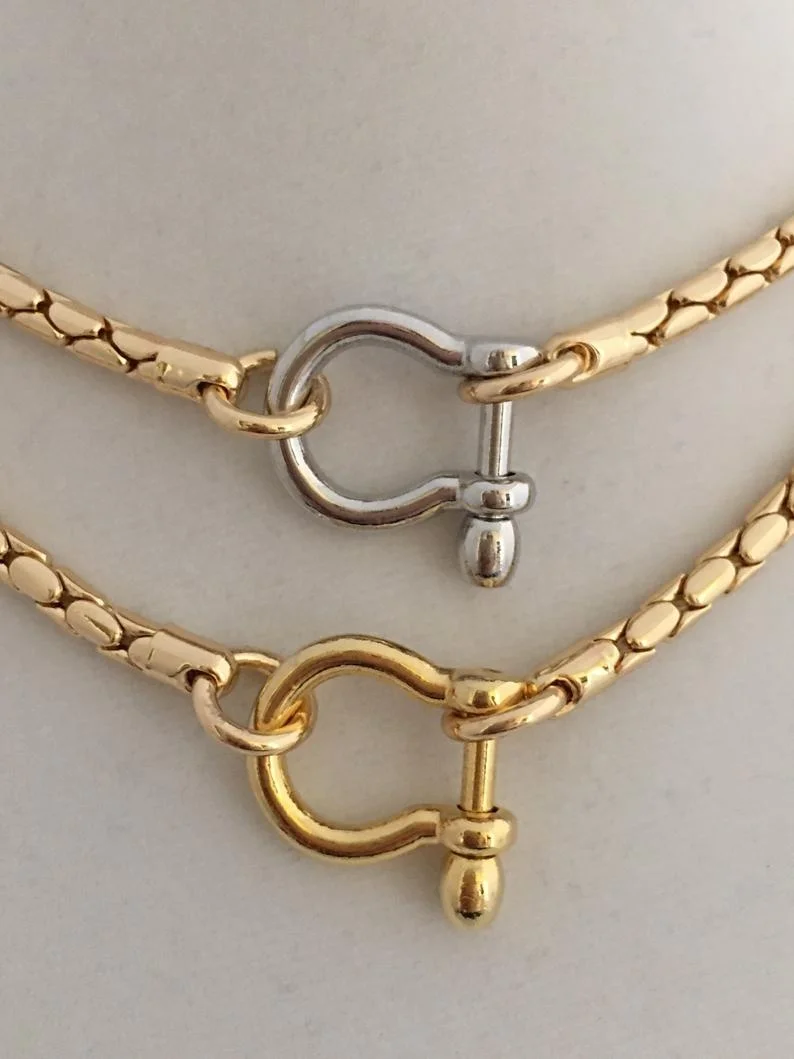 Trendy Thick Jewelry Accessories Carabiner Shackle Chain 18K Gold Plated Necklace Snake Choker Chain