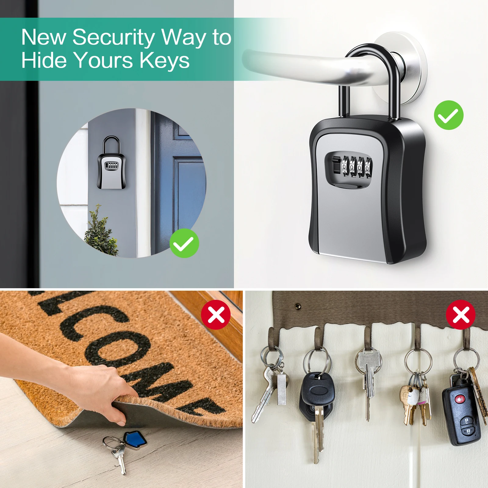 Key Lock Box Wall Mounted Key Safe Box Weatherproof 4 Digit Combination