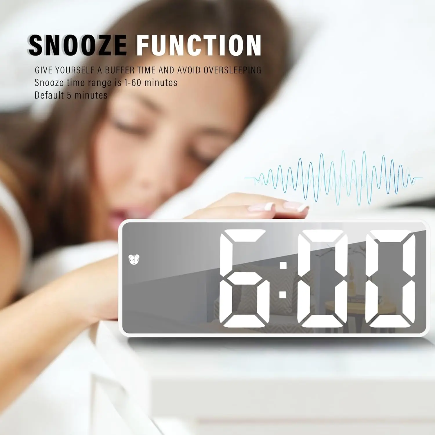 Smart LED Digital Alarm Clock Large Display LED Mirror Clock Surface for Wake up Home Decor Mirror Digital Table Clock