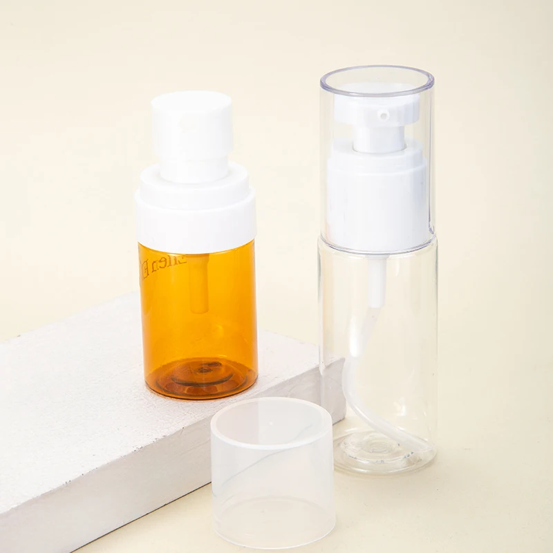 Portable Empty Cylindrical 30ml 60ml Small PET Plastic Bottles Lotion Orange Transparent Cosmetic Pump Bottle supplier