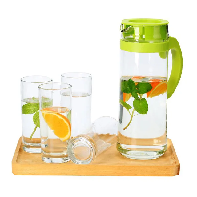 Summer household glass cold water kettle set large capacity transparent simple cold water kettle water cup 5-piece set Drinkware