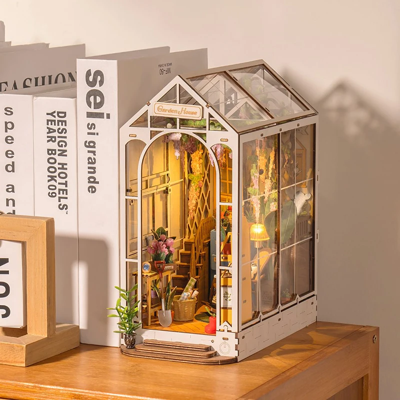 Robotime Rolife 3D Wooden DIY Miniature House Book Nooks TGB06 Garden House Assemble Toys Bookends