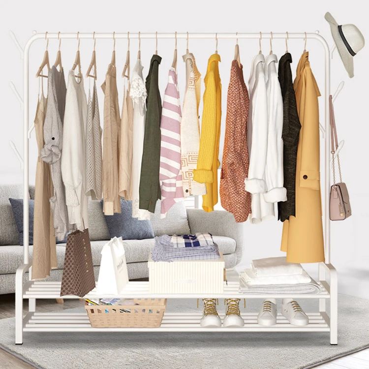 Competitive Price Rack Clothes Mobile Vertical Metal Double Pole Clothes Storage Dryer Rack