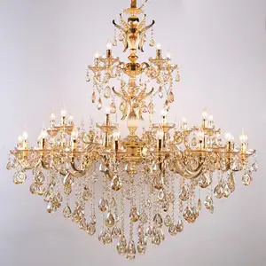 Royal Golden Project Luxury Traditional Pendant Light Hotel Lobby Glass Arm Candle Crystal Chandeliers for Weddings