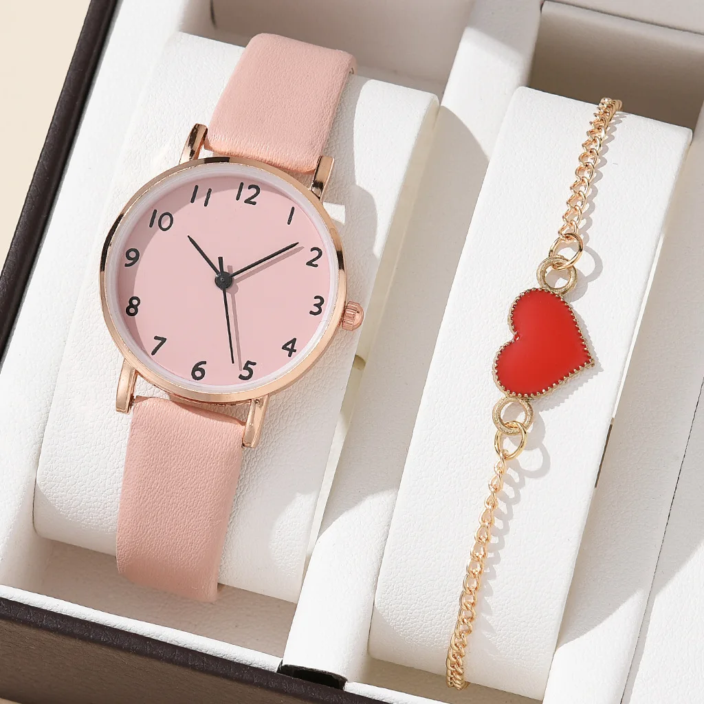 New Woman’s Rose Gold Heart Print Dial Round Pointer Quartz Watch & 1pc Bracelet Amazon.com: ZIMI Elegant Heart Shape Ladies Women main image 3