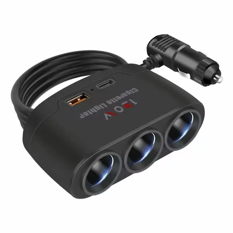 120W autolader voor telefoons USB Type-C 3-in-1 sigarettenaansteker autolader DC 12V-24V auto sigarettenaansteker adapter splitter_voghion.com