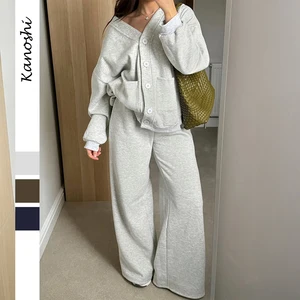 Sweatsuit 2 Pieces Sweatshirts and Pant Long Sleeve Button Up with Pockets Outfits Set