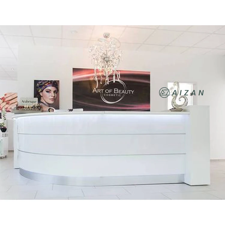 Curved Office Reception Desk Table Modern Office Furniture Luxury White Information Desk Counter