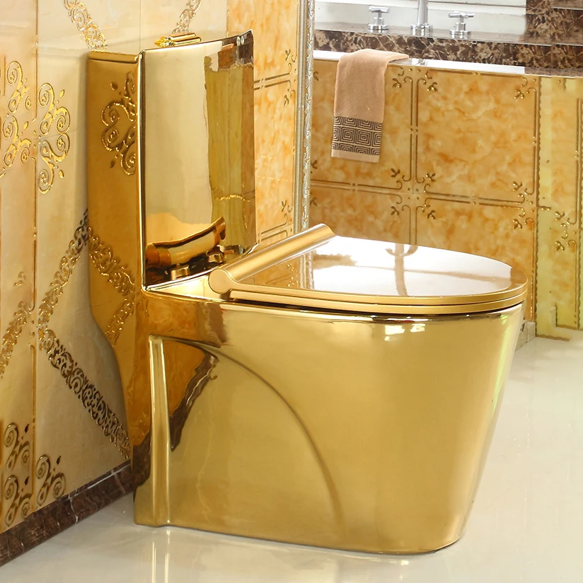 Dubai Electroplated Gold Luxury Modern Commode Toilet Bowl Bathroom Floor Mounted Elongated One-Piece Structure WC Golden Finish