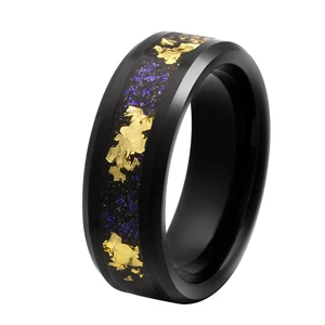 Personalisable Gold Foil Inlay Tungsten Wedding Band for Men 8mm Black BevelEdges Fashionable Jewellery for Anniversary