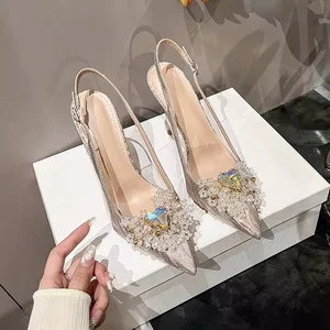 Stiletto Heel 6cm/8cm/10cm Women's High-Heeled Sandals Heel Pointy  Pearl Sparkly Slip-On High Top Sexy Party Wedding Shoes