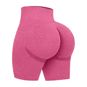Women's Wholesale High Waist Yoga Shorts Ribbed Knitted Seamless with Waist and Hip Lifting Solid Pattern Sports Clothing
