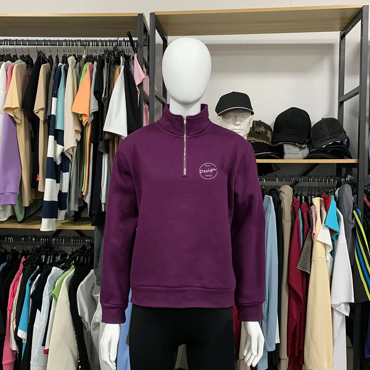 JL419A High Quality Oversized Men Hoodies Fashion Cotton Fleece Quarter Zip Sweatshirt With Embroidery Logo